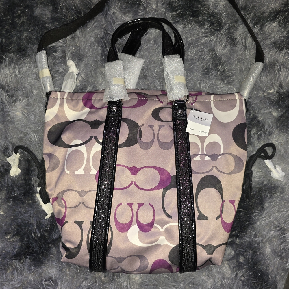 Coach Women's Purple and Black Tote Bag
